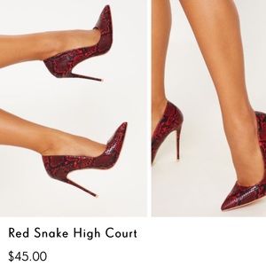 NIB pretty little thing red snakeskin heels